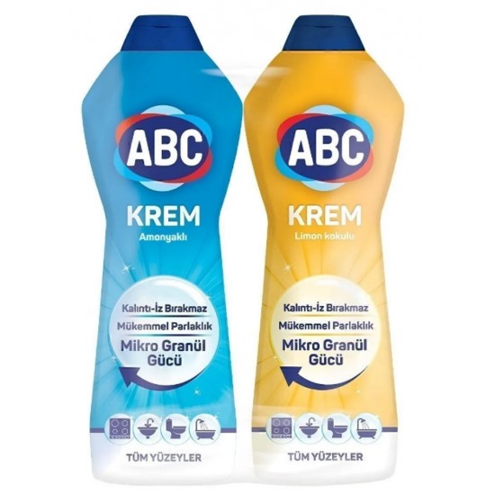 Abc Krem Amonyaklı Temizleyici 750 ml ve Limon Kokulu Temizleyici 750 ml 2 li Paket Abc Krem Amonyaklı Temizleyici 750 ml ve Limon Kokulu Temizleyici 750 ml 2 li Paket