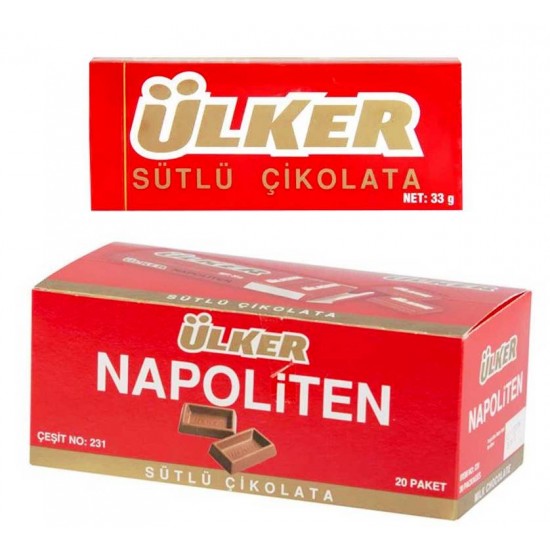 Ülker Napoliten Sütlü Çikolata 33 gr 20 Adet Ülker Napoliten Sütlü Çikolata 33 gr 20 Adet