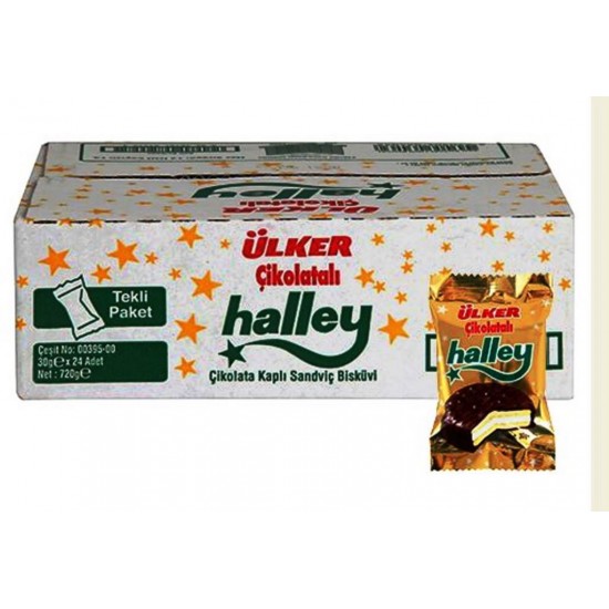 Ülker Halley Çikolata Kaplamalı Bisküvi 30 g x 24 Adet Ülker Halley Çikolata Kaplamalı Bisküvi 30 g x 24 Adet
